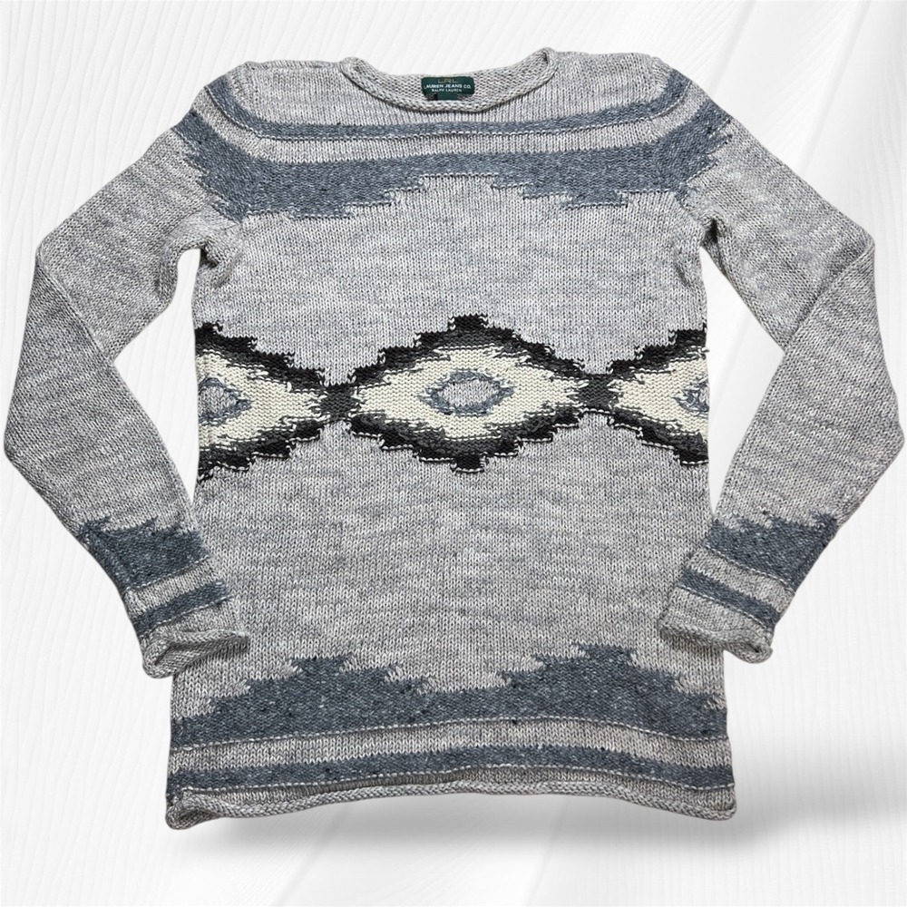 Lauren Jeans Co. Ralph Lauren Sweater Small Knit Aztec Pattern Gray Neutral